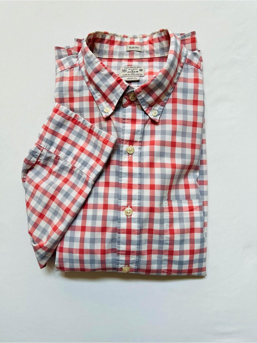 J. Crew Men’s Medium Red Grey Plaid Slim Fit Long Sleeve Button Down Shirt
